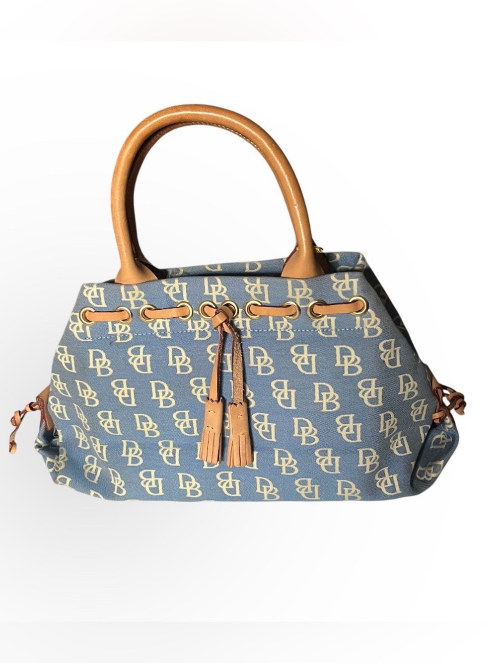 DOONEY & BOURKE Blue DB Monogram Bag Handbag Satchel Denim Leather VINTAGE Y2K